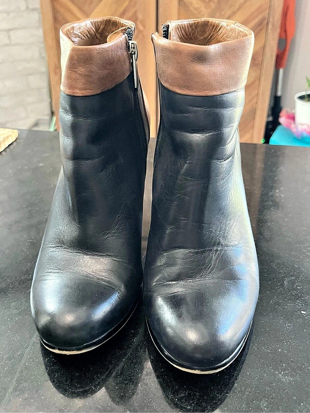 Sam Edelman Two-Tone Leather Heeled Ankle Boots